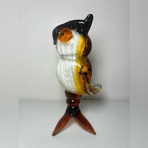 GCA Hand Blown Glass Amber Perched Owl Vintage Heavy MCM - Picture 4 of 16
